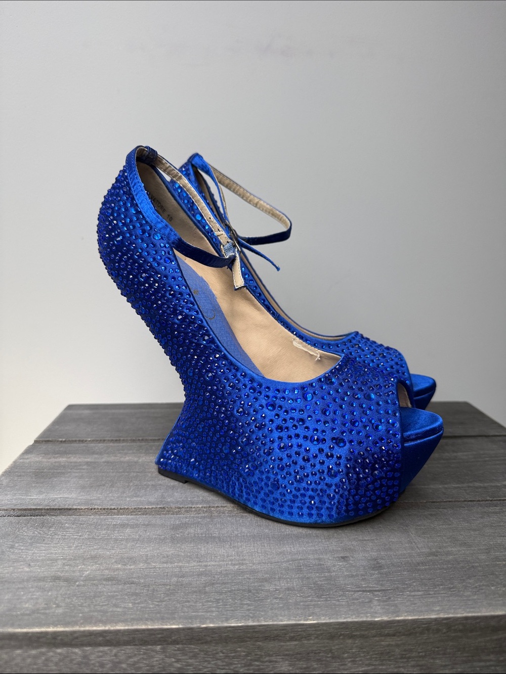 Privileged Royal Blue Crystal Wedge Heels